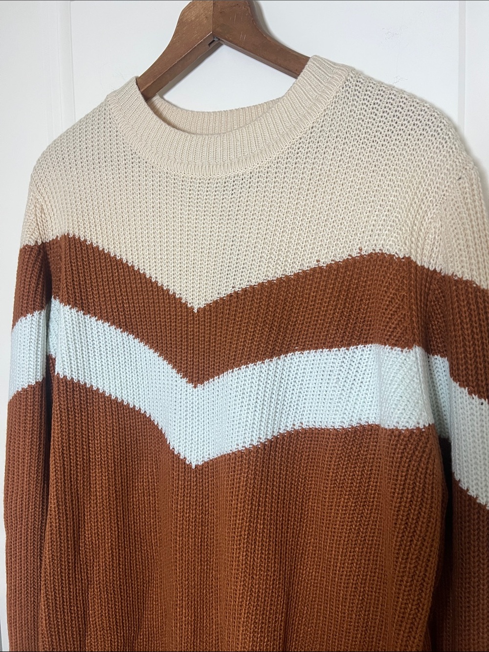 Glitzy Sweater Dress Burnt Orange Cream Chevron 3X - Picture 4 of 5